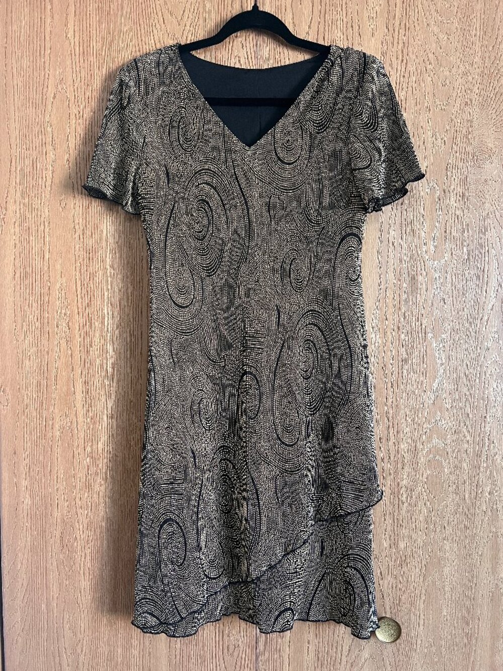 Vintage Whimsigoth Metallic Swirl Asymmetrical Tiered Dress